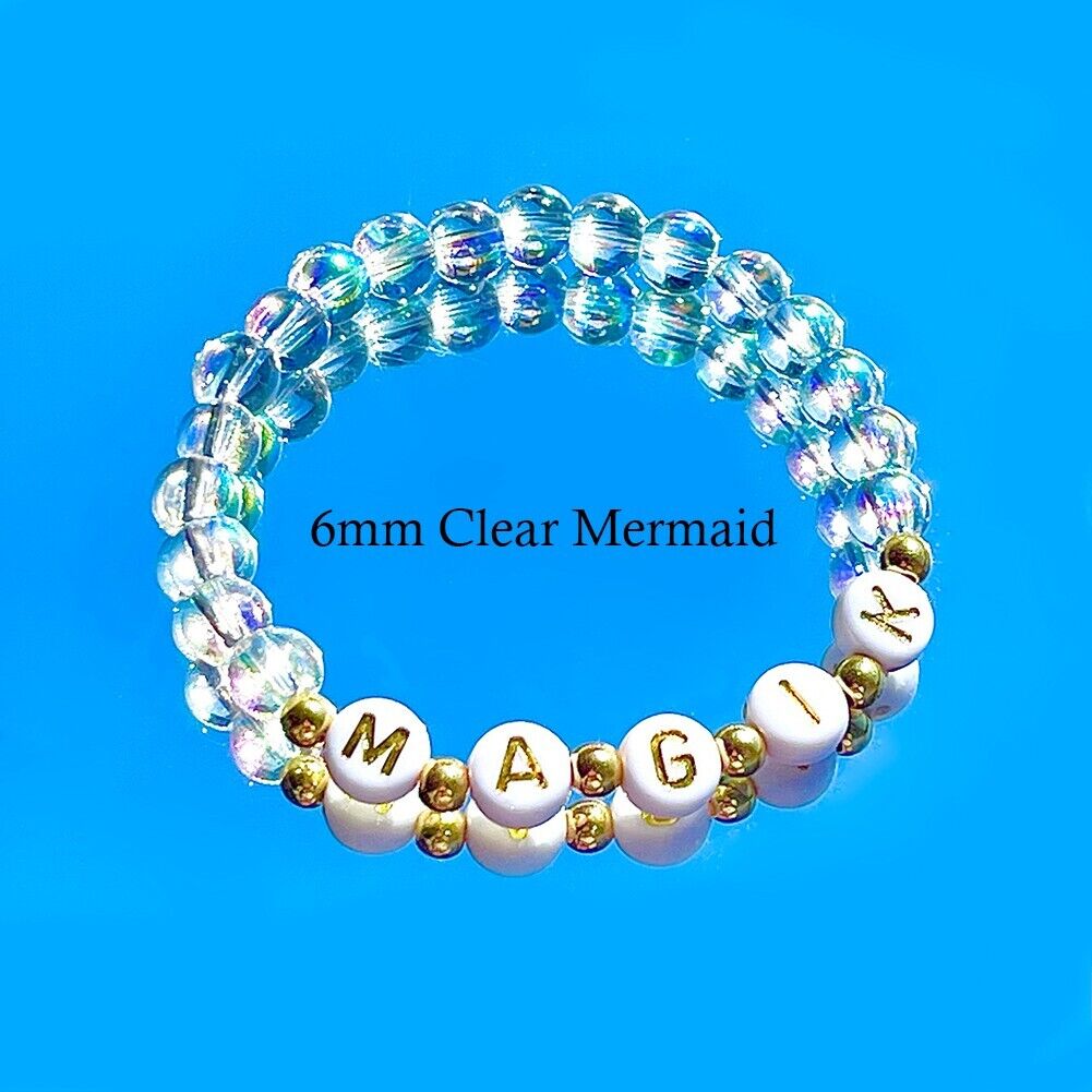 Magik Custom Name Glass Bead Soap Bubbles Mermaid Holographic Aura Mama Bracelet