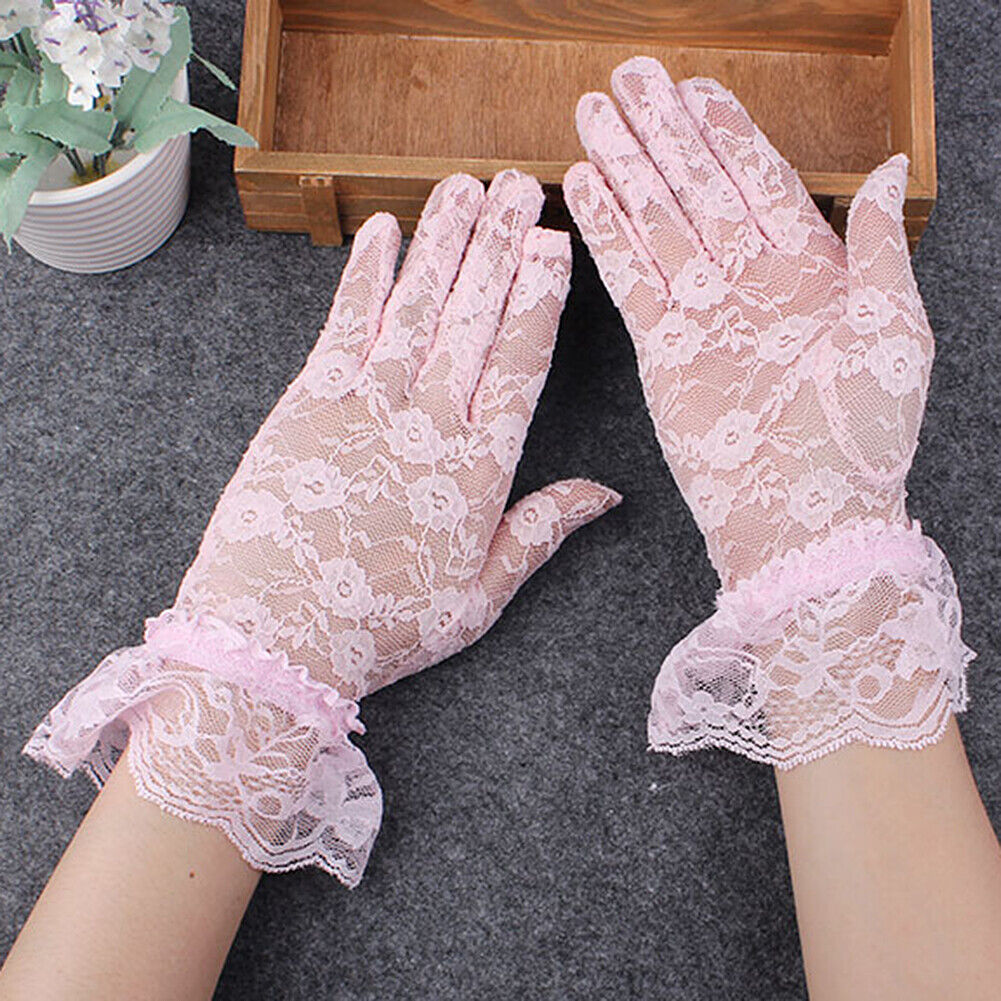 US 1-2 Pairs Sexy Lace Wrist Length Gloves w/ Ruffle Bride Wedding Prom Anti UV