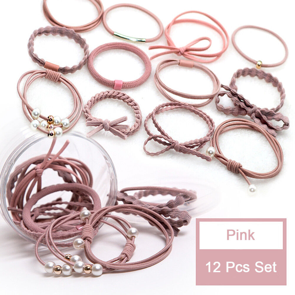 12Pcs/Set Korean Womens Elastic Ponytail Holder Rope Hair Tie Ring Hairband Band