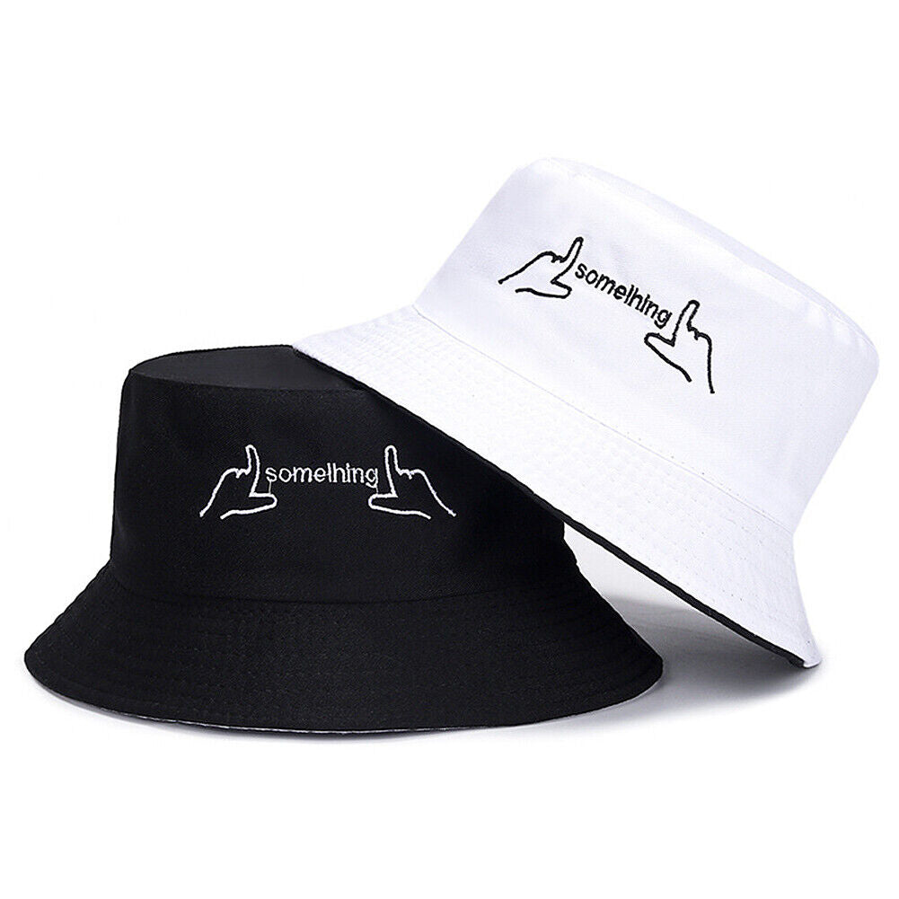 US Double-sided Bucket Hat Fisherman's Cap  Men Women Embroidery Pattern Cotton