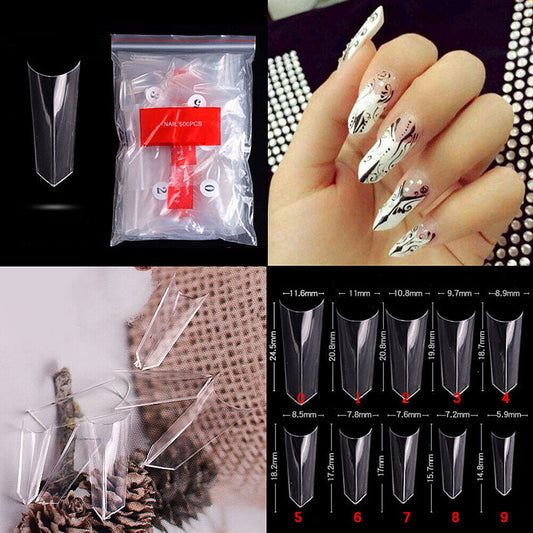 US 500-1000Pcs Edge-Shaped Stiletto French False Fake Acrylic Nail Tips Nails