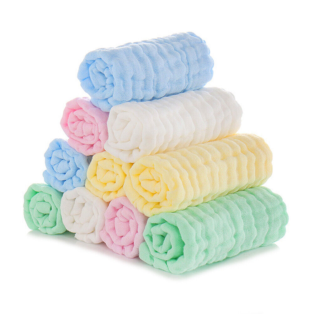 US 10-20 Baby Muslin Washcloths 12''x12'' Cotton Reusable Wipes Bath Bibs Towels