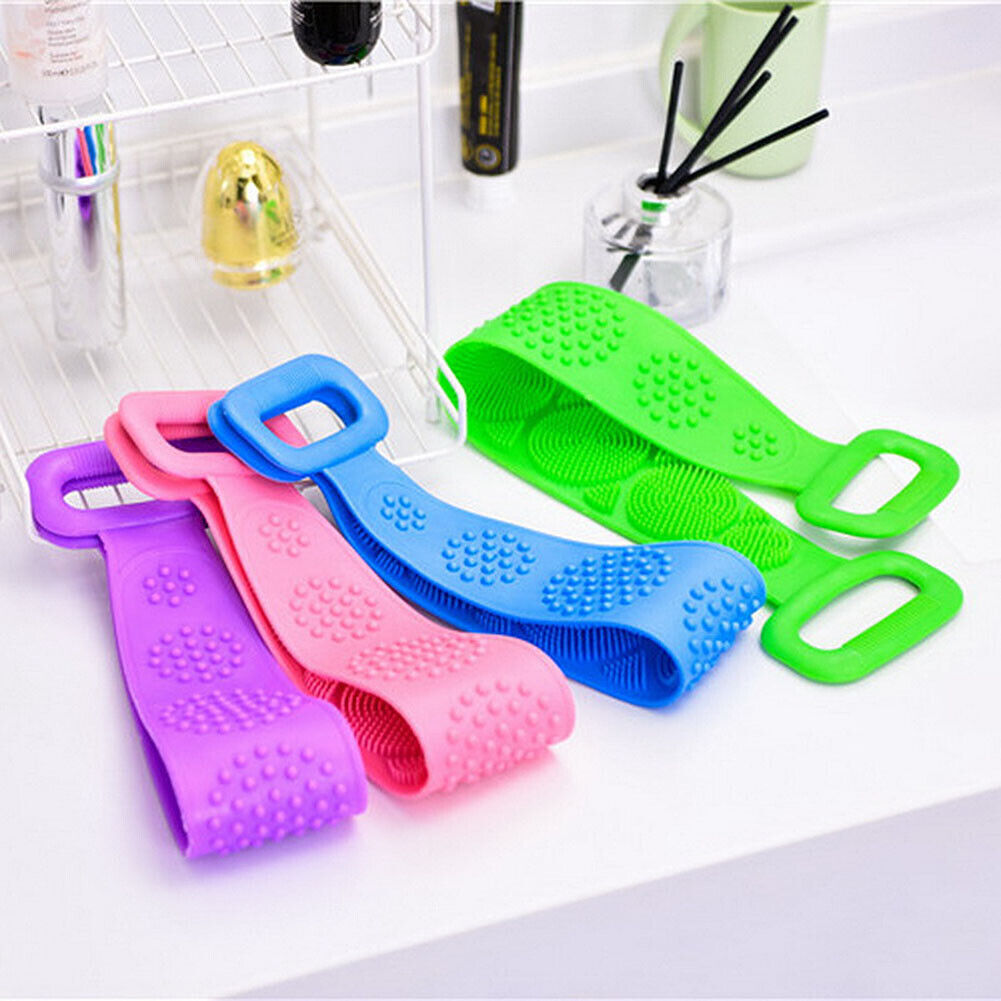 US Silicone Bath Towel Rub Brush Pull Back Strip Scrubber Exfoliating Scrub Tool