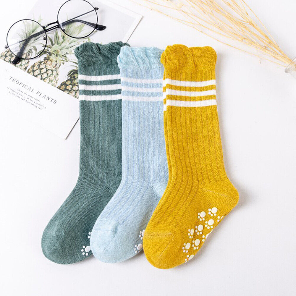 US 3 Pairs Baby Unisex Anti Slip Non Skid Newborn Knee High Long Stockings Socks