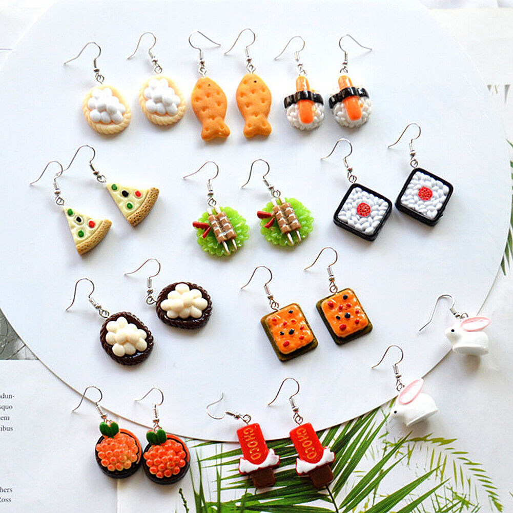 US Kawaii Sushi Pizza Cake Pudding Nigiri Food Earrings Miniature Jewelry Gifts