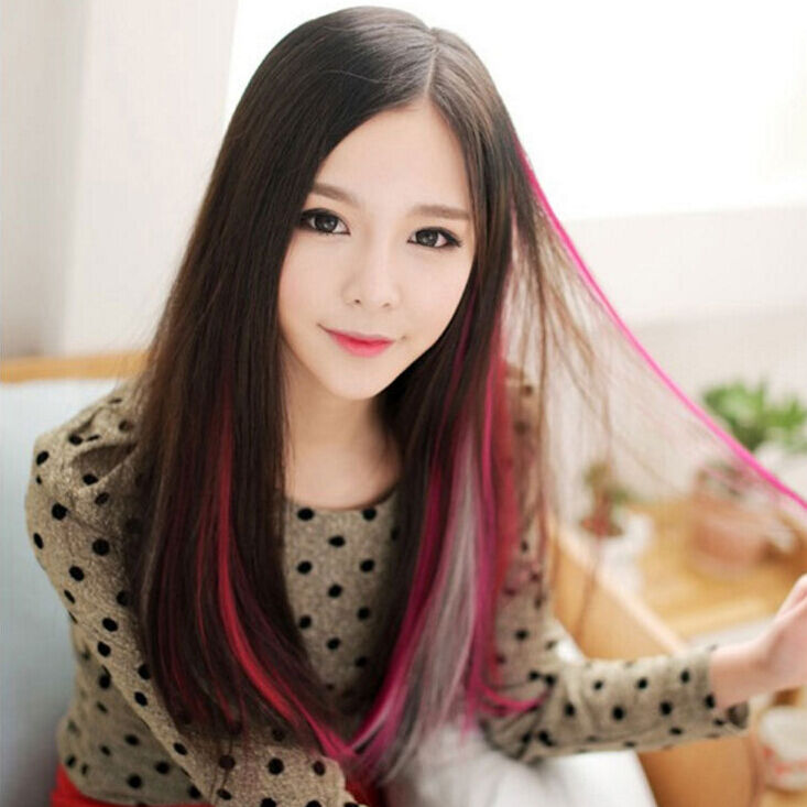 21" Neon Color Clip-on Hair Extensions Rainbow Party Cosplay Anime Halloween