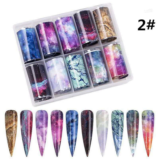 US 10 Sheets Galaxy/Marble/Flower Nail Decal Nail Art Transfer Sticker Decor