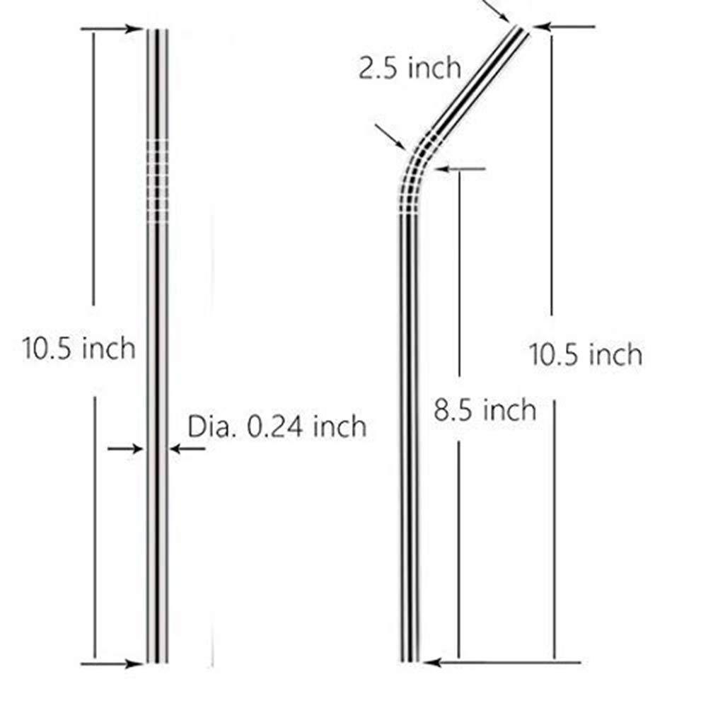 US 8pcs 10.5" Stainless Steel Ultra Long Metal Cocktail Straw + 2 Cleaner Brush