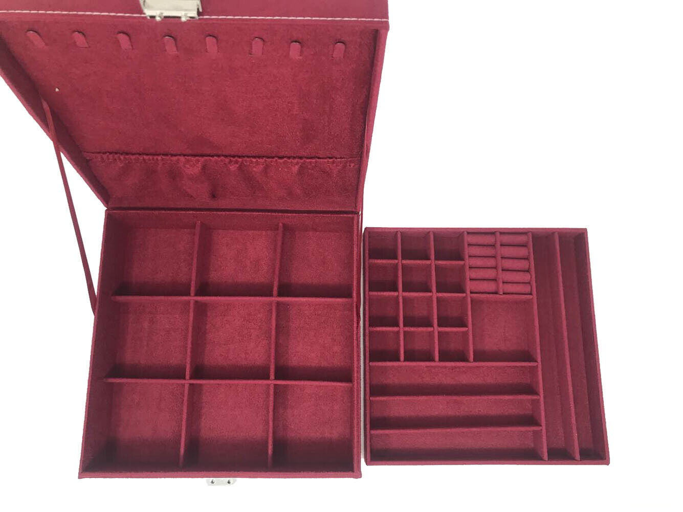 US Two-Layer Lint Large Jewelry Box Organizer Display Storage case with Lock