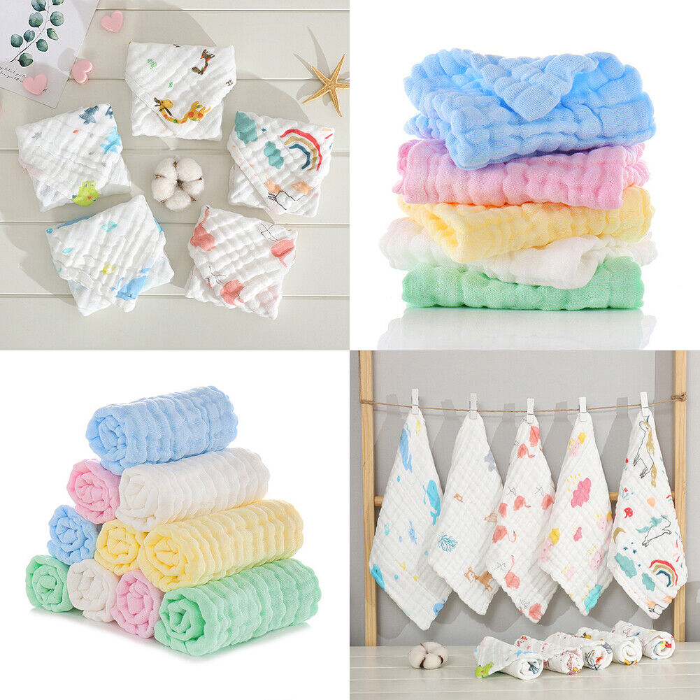 US 10-20 Baby Muslin Washcloths 12''x12'' Cotton Reusable Wipes Bath Bibs Towels