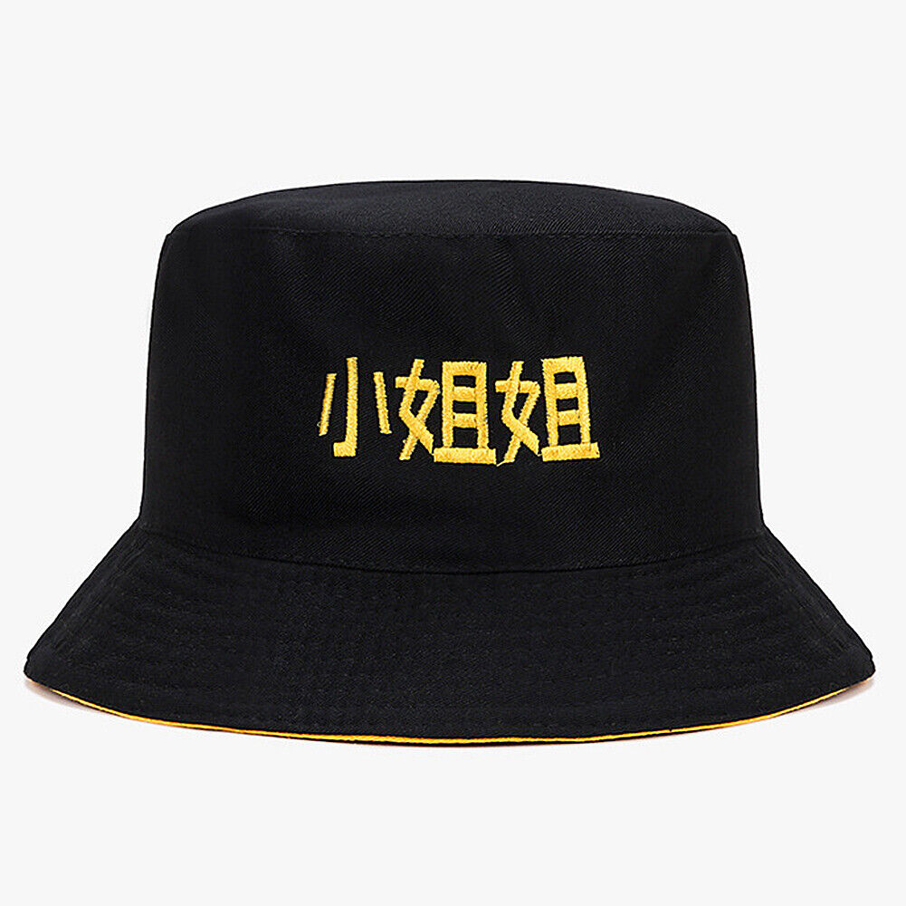US Double-sided Bucket Hat Fisherman's Cap  Men Women Embroidery Pattern Cotton