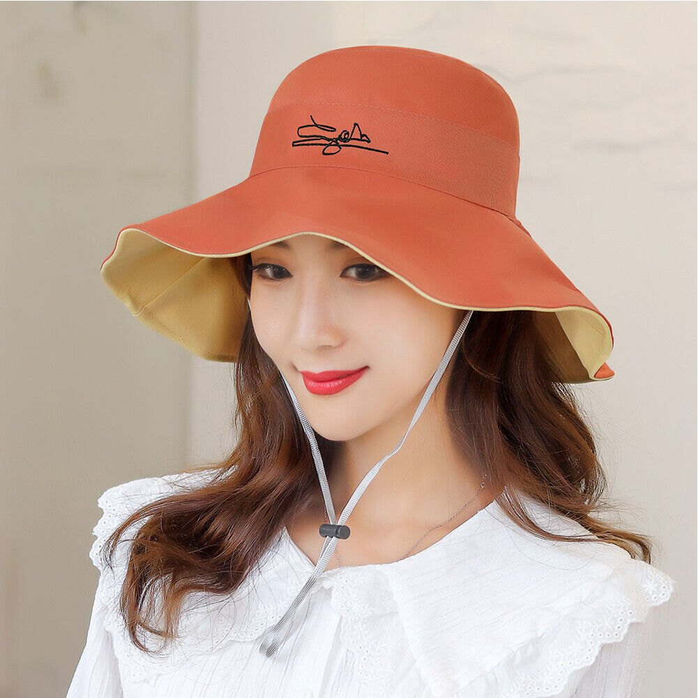 US Daisy Double-Sided UV Protection Wide Brim Bucket Hat Sun Beach Fisherman Cap