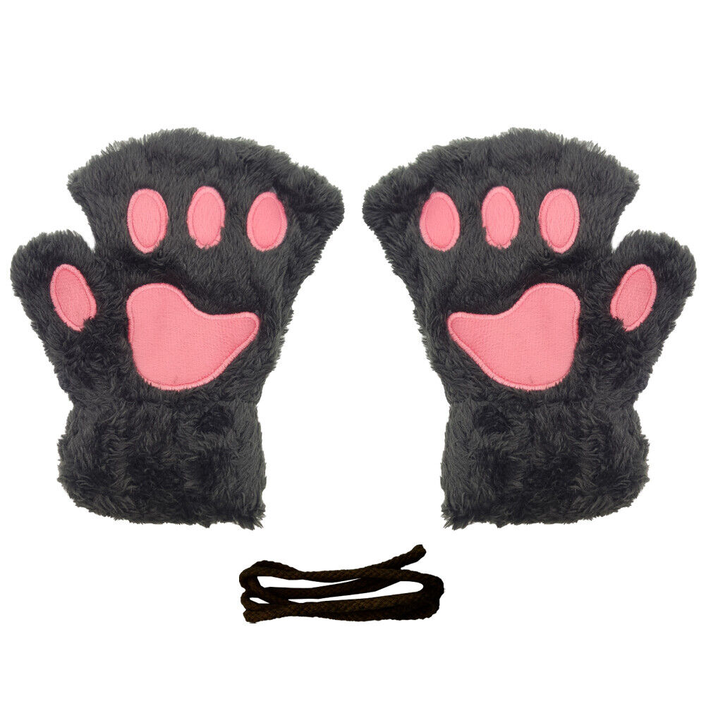 US Cat Claw Bear Paw Gloves Women Warm Plush Faux Fur Cosplay Fingerless Mittens