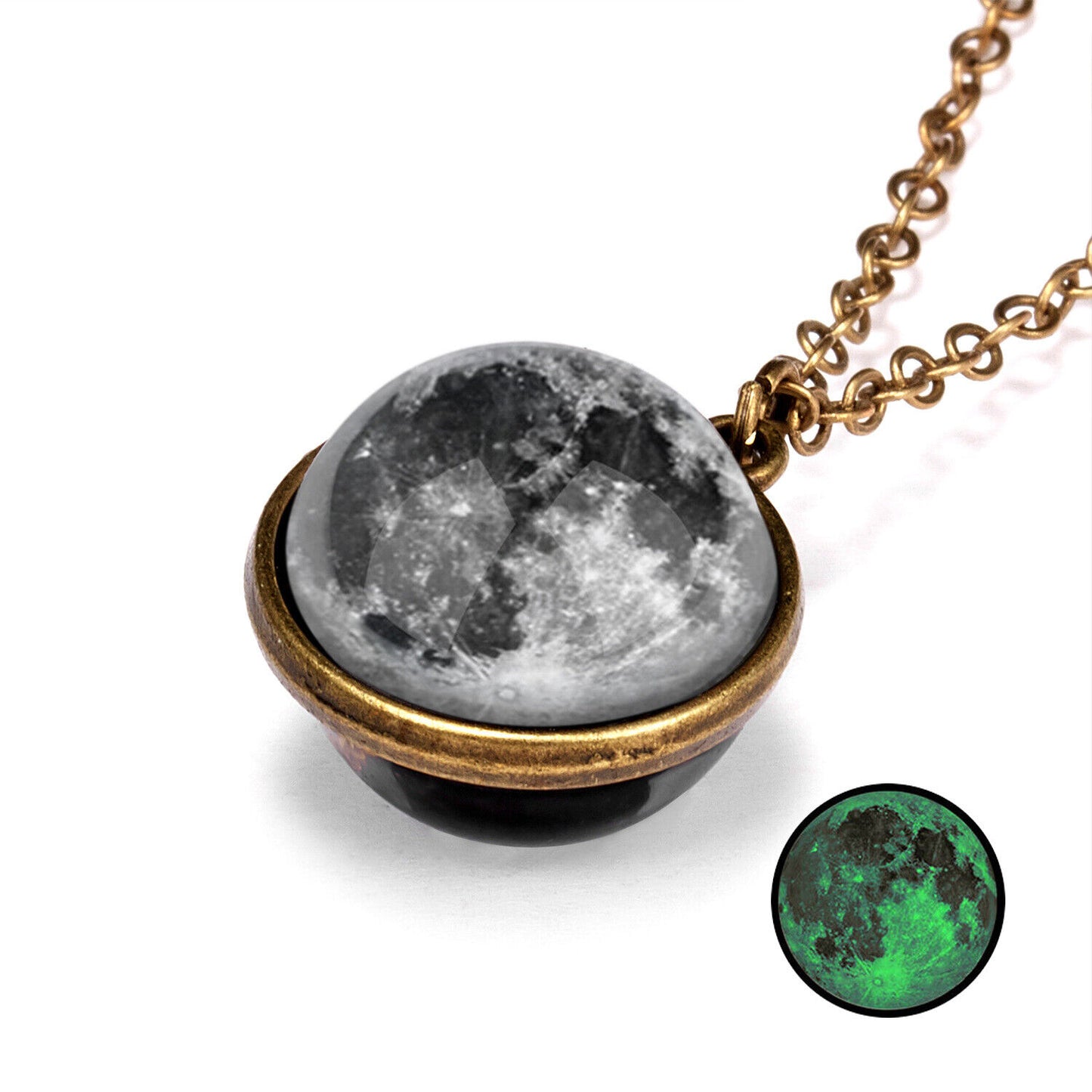 Glow in the Dark Galaxy Universe Stars Double Sided Glass Dome Planet NecklaceUS