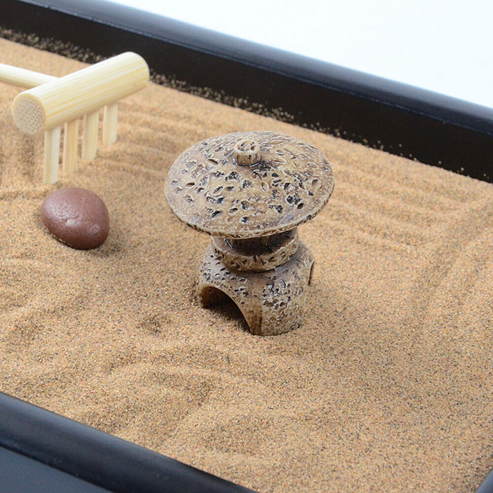 US Tabletop Mini Meditation Zen Garden w/ Pavilion statue Rock Venues Rake Sand