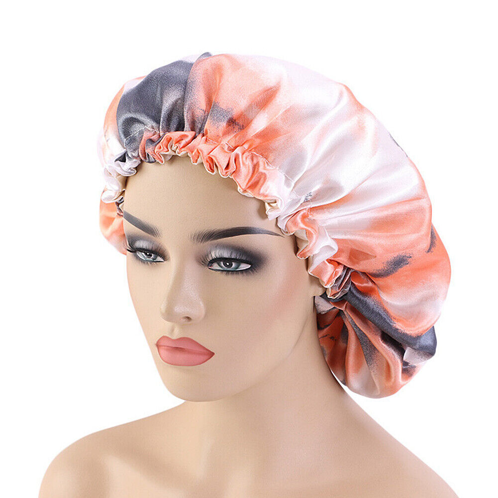 US Double-sided Satin Night Sleep Cap Hair Bonnet Hat Head Cover w/ Elastic Band