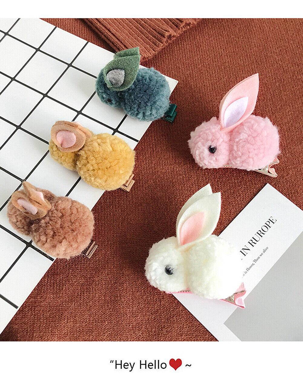 US Pompom Ball Rabbit Hair Rope Tie Ponytail Holder + Hair Clip Girl Gift Set