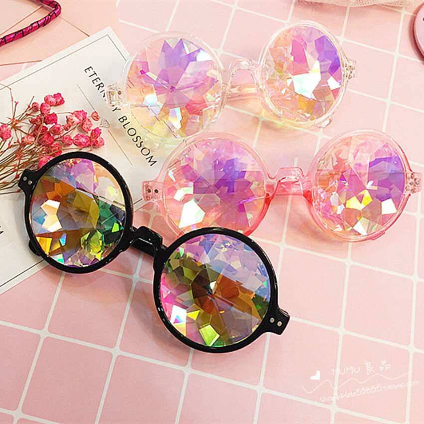 Festival Party Rave Kaleidoscope Rainbow Round Glasses Diffraction Crystal Lens