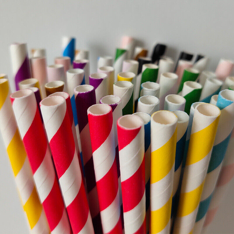 US 100~200 Bulk Packed Paper Straws Pattern Color -Biodegradable FDA Approved