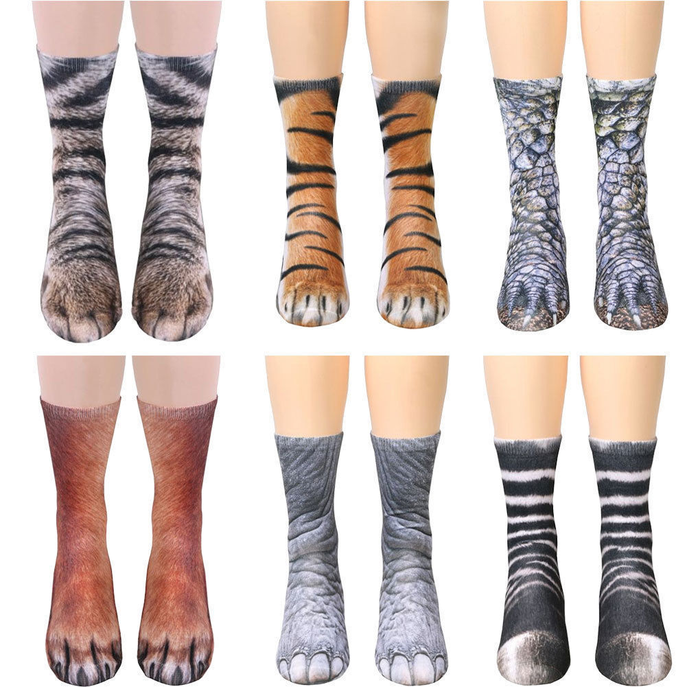 US Seller Unisex Women Men Adult Teen 3D Animal Print Sock Paw Crew Foot Socks