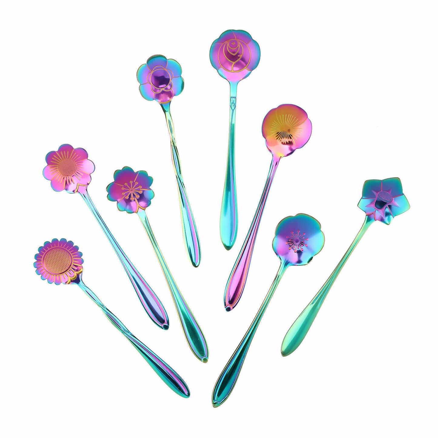 8 Pack Magik Floral Stainless Steel Tableware Creative Flower Coffee Spoon Set