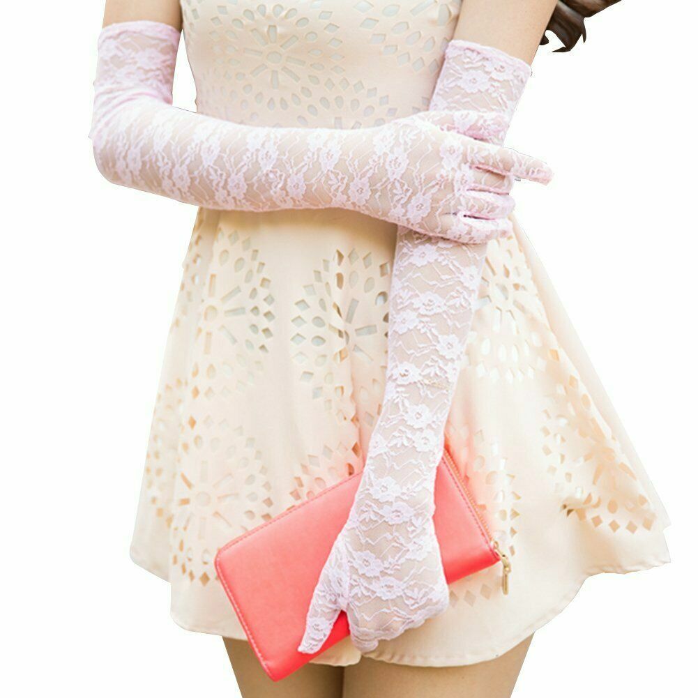 US Sexy Lace Gloves Thin Long Bride Wedding Party Arm Elbow Prom Driving 19.7''