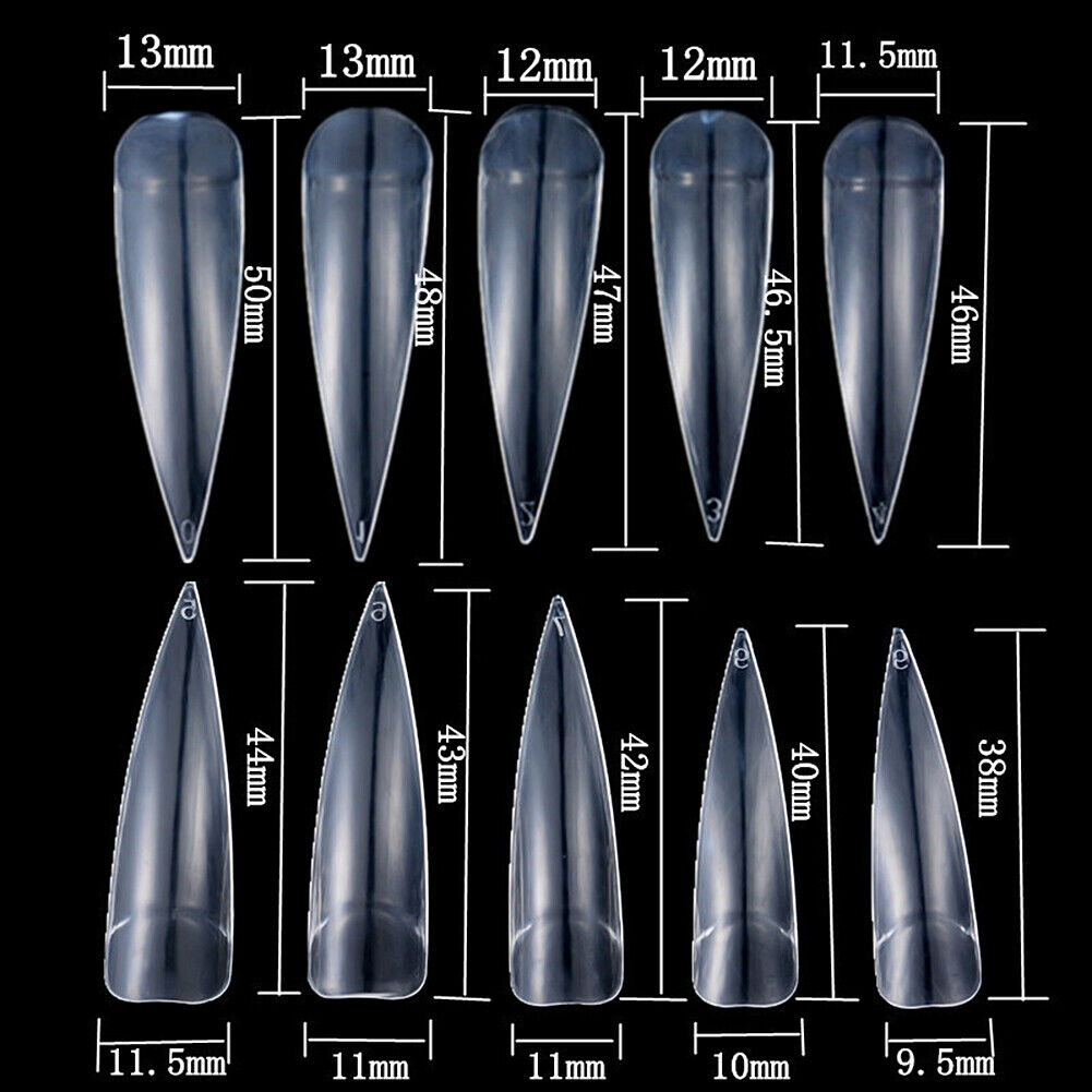 US 500-1000Pcs False Nail Tips Girls Long Stiletto Pointy French Coffin Nails