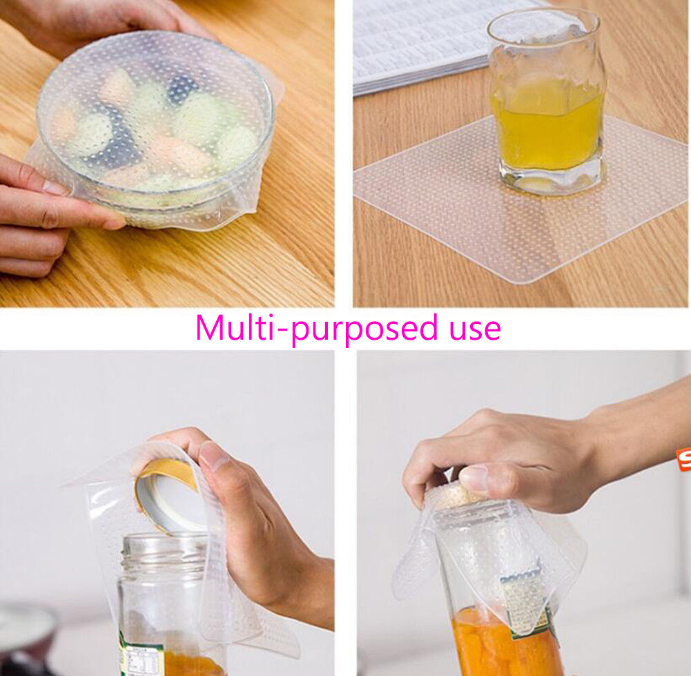 4~6 Pack Stretch Reusable Silicone Bowl Food Storage Wraps Cover Seal Fresh Lids