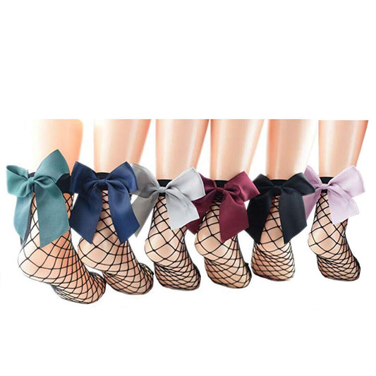 US 6 Pairs Cute Women's Black Mesh Short Ankle Socks Sexy Bow Fishnet Pop Socks