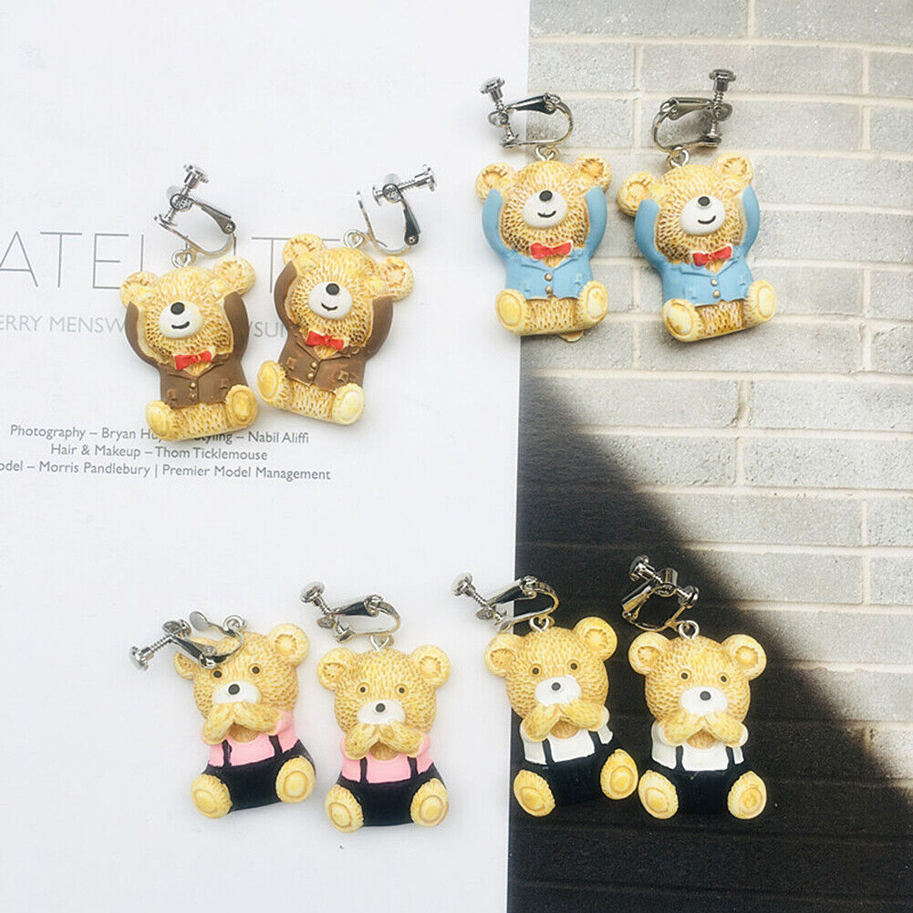 US Cute Bear in Suit Emotional Face Expression Earrings Miniature Jewelry Gifts