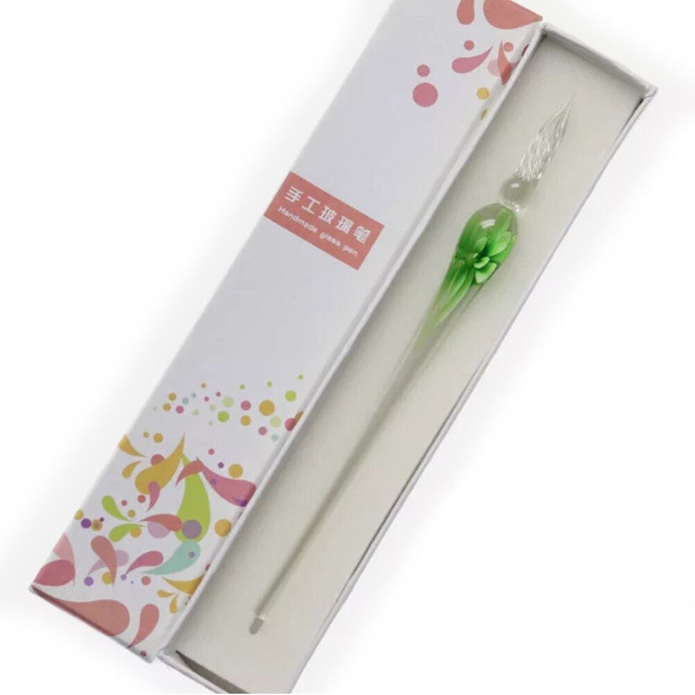 US 3D Glass Signature Pen Nib Elegant Crystal Dip Sign Pen w/ Box Gift Holiday