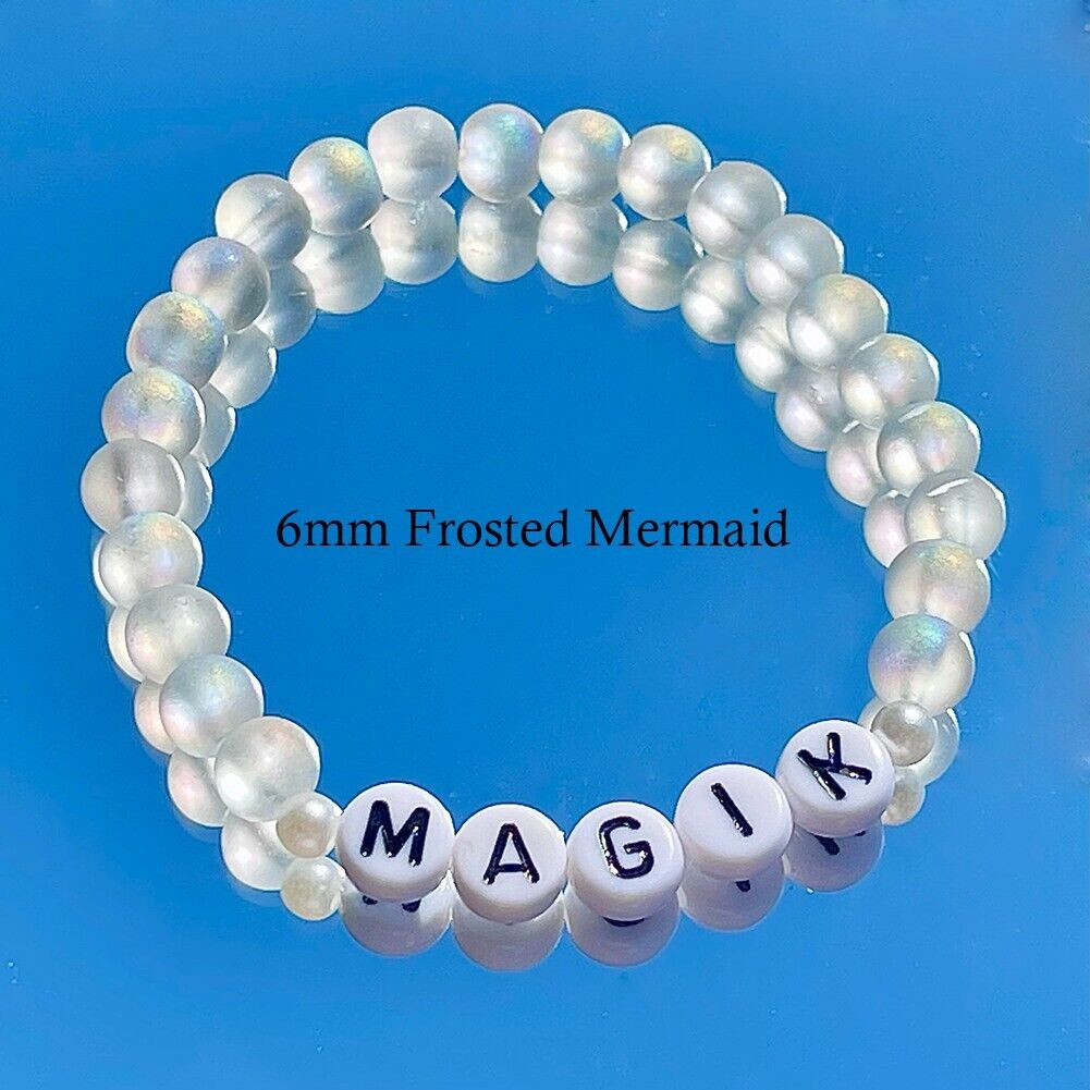 Magik Custom Name Glass Bead Soap Bubbles Mermaid Holographic Aura Mama Bracelet