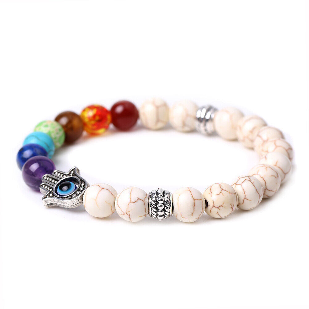 US 1-2Pcs Hamsa Hand Fatima 7-Chakra Lava Agate Beads Bracelet Reiki Energy Yoga