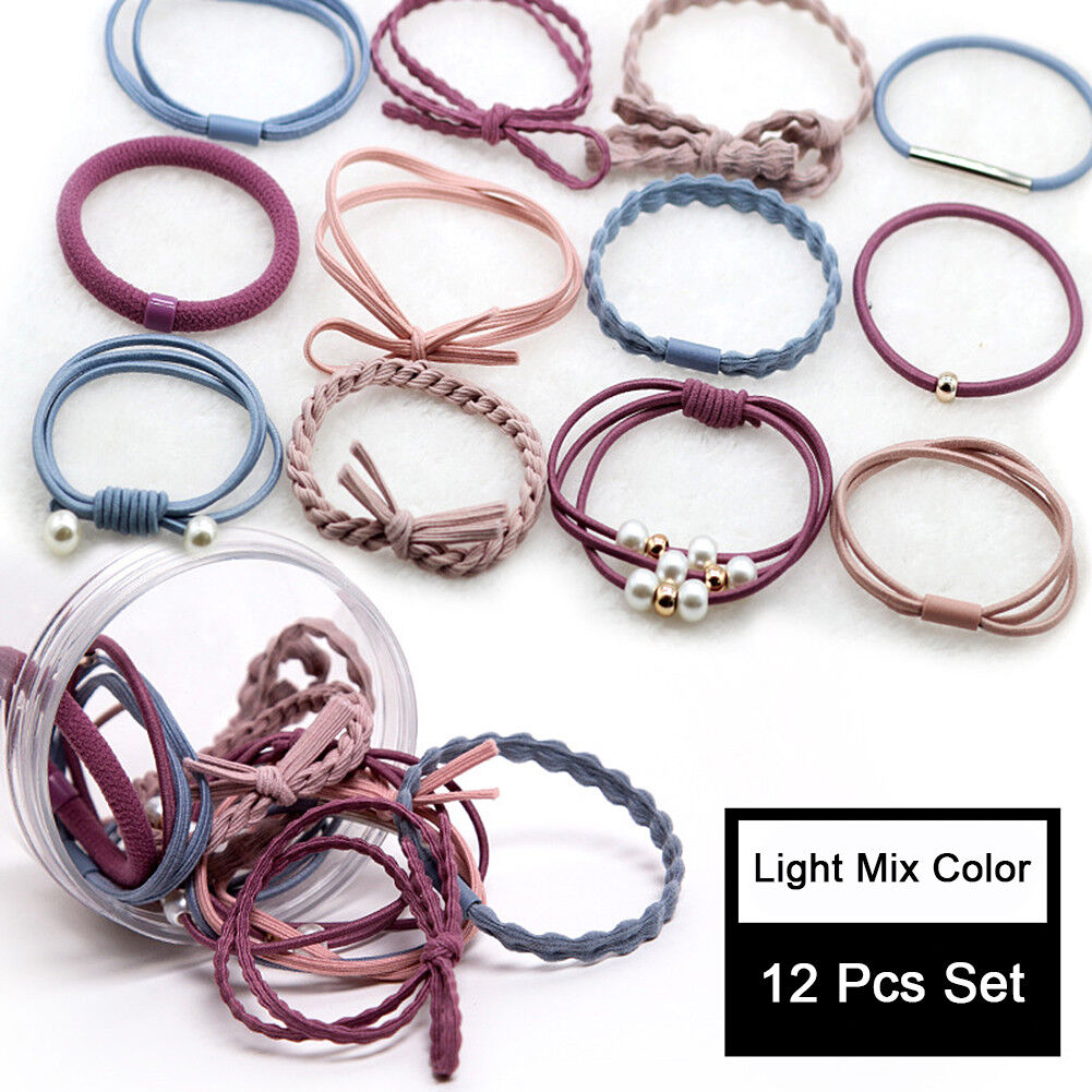 12Pcs/Set Korean Womens Elastic Ponytail Holder Rope Hair Tie Ring Hairband Band