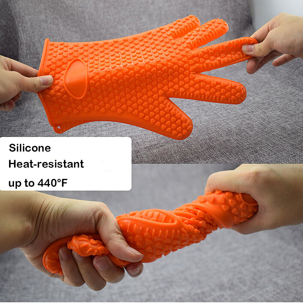 US Silicone BBQ Heat Resistant Gloves Grill Pot Holder Cooking Grip Oven Mitts