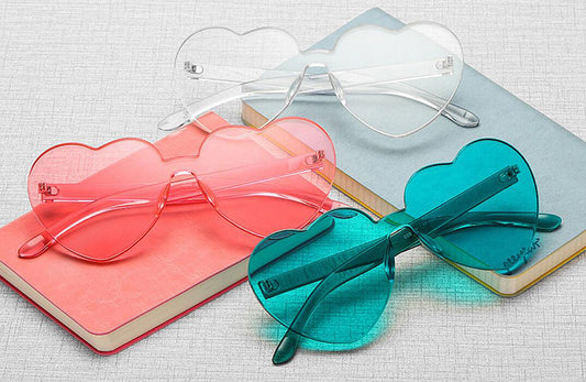 1-2 Pcs One Piece Round Heart Rimless Sunglasses Transparent Oversized Eyewear