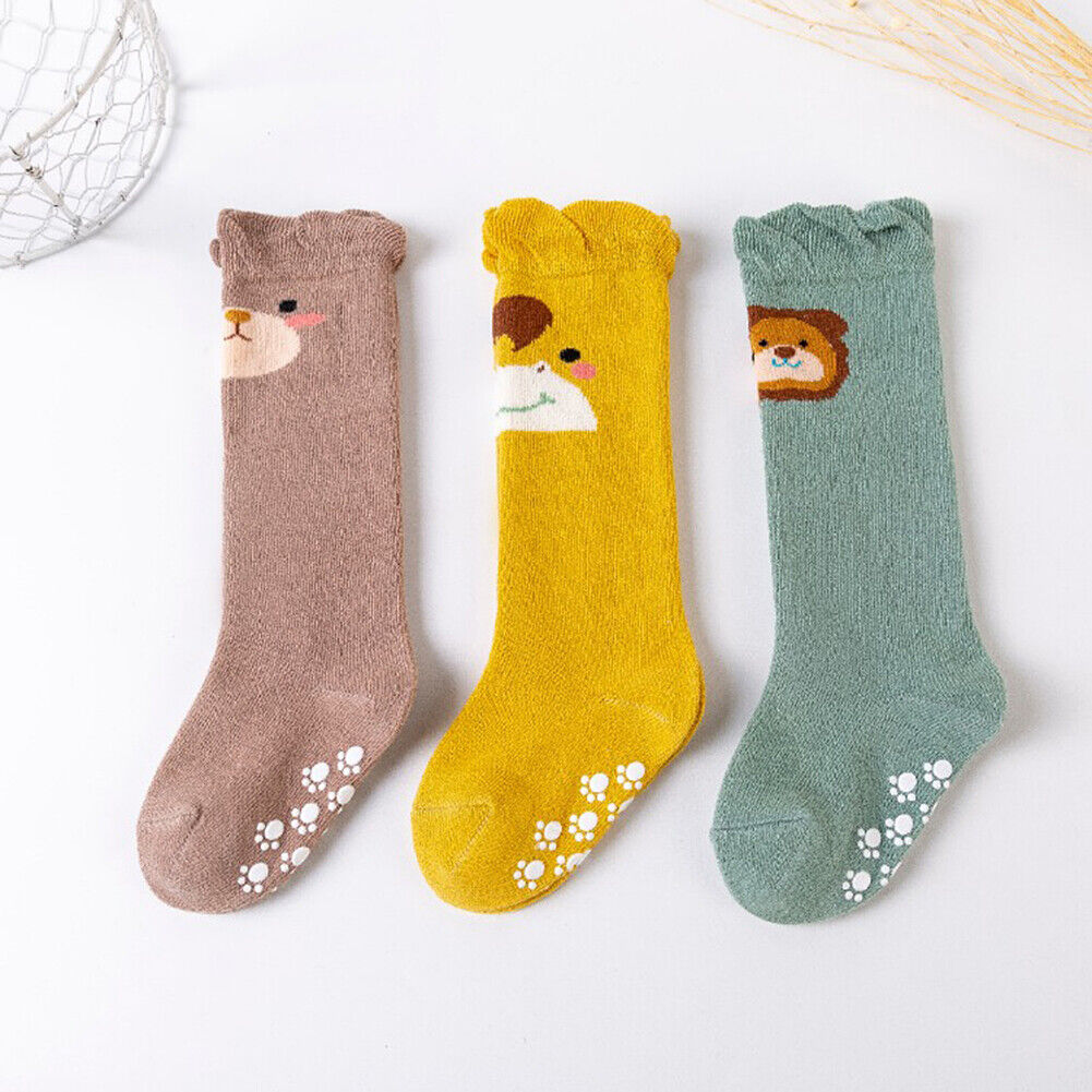 US 3 Pairs Baby Unisex Anti Slip Non Skid Newborn Knee High Long Stockings Socks