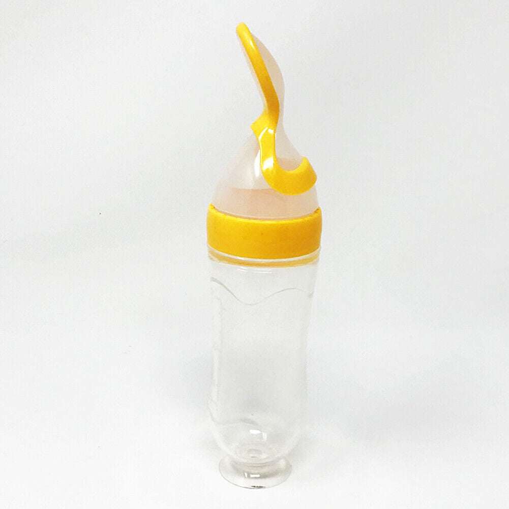 US Baby Silicone Squeeze Feeding Bottle w/Spoon Food Self-stand Feeder 3oz/90ML