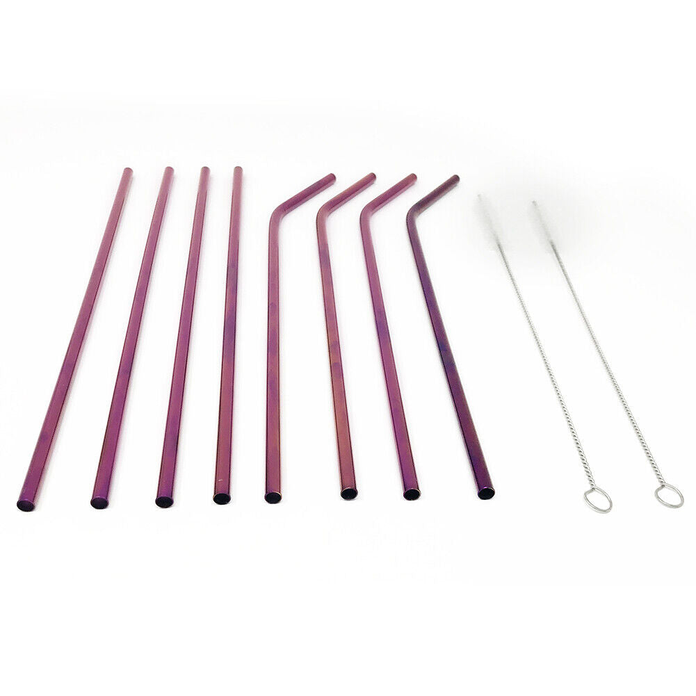 US 8pcs 10.5" Stainless Steel Ultra Long Metal Cocktail Straw + 2 Cleaner Brush