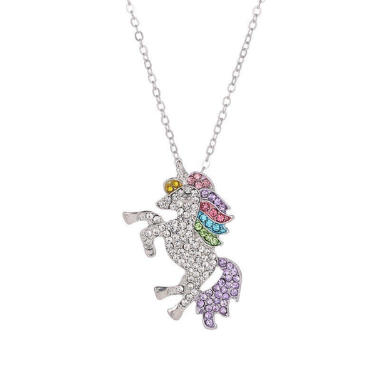 US Unicorn Jewelry Rainbow Rhinestone Crystal Necklace/ Bracelet/ Earring/ Ring