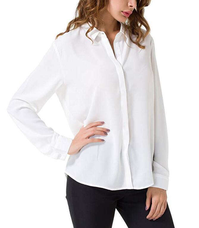 Women's Chiffon Casual Button Up Shirt Long Sleeve Loose Cuffed Blouse