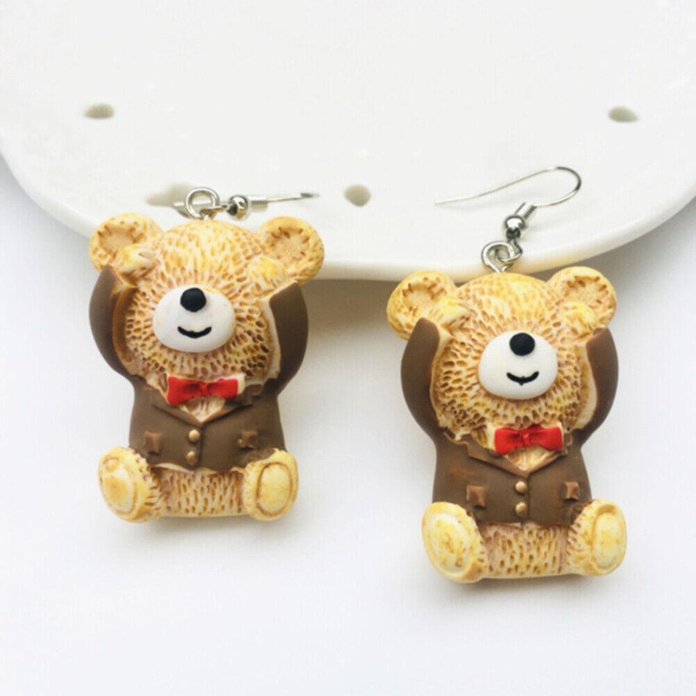 US Cute Bear in Suit Emotional Face Expression Earrings Miniature Jewelry Gifts