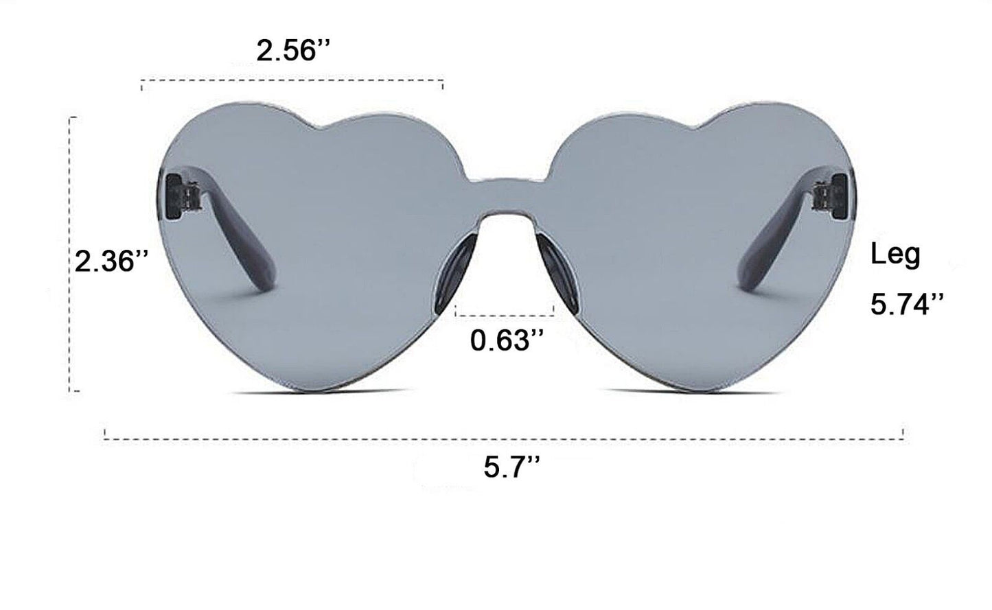 1-2 Pcs One Piece Round Heart Rimless Sunglasses Transparent Oversized Eyewear