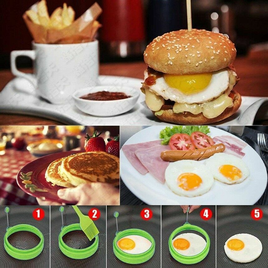 US 4PCS Silicone Egg Frying Mold Ring Pancake Silicone Non-stick Mould Tool Pan