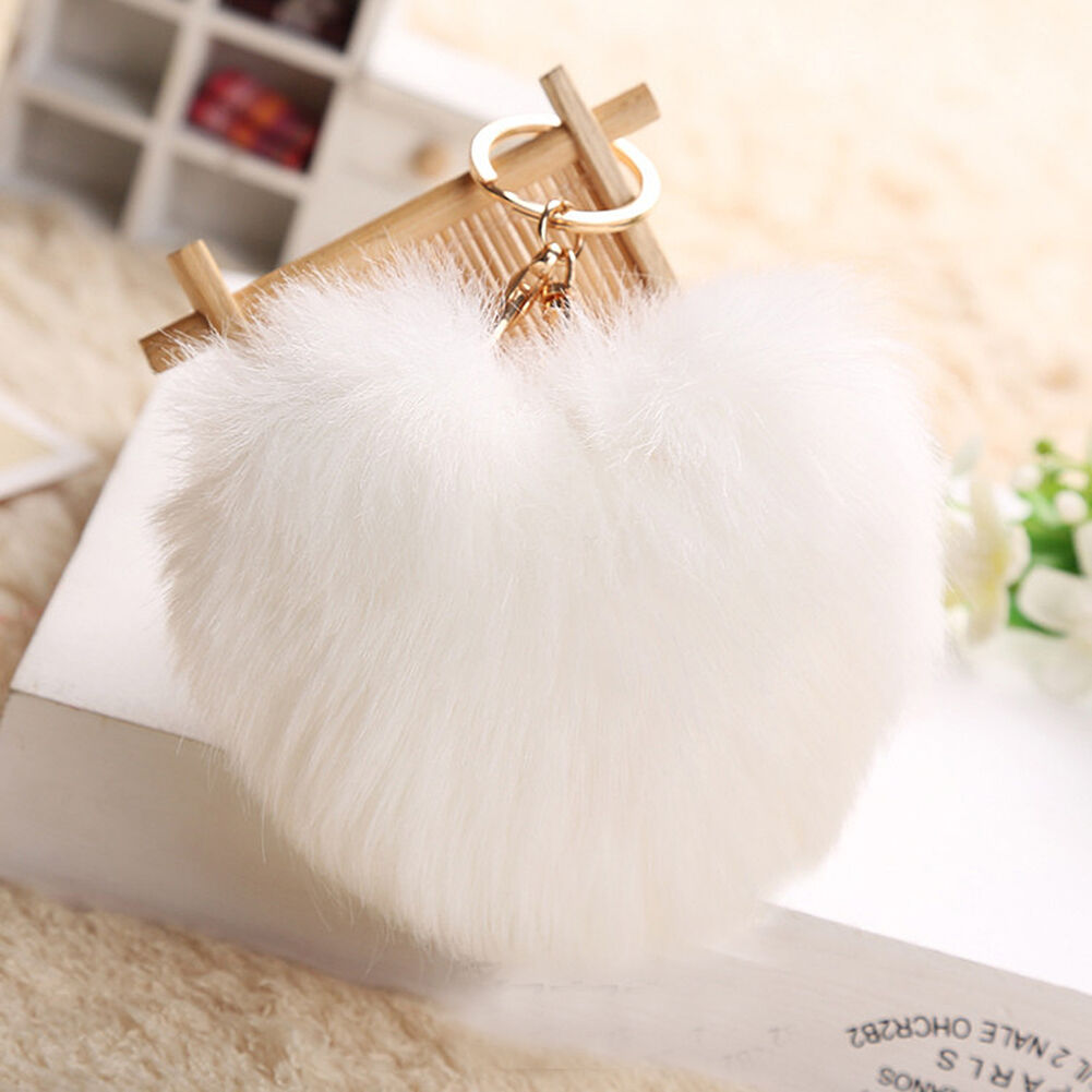 Bunny Rabbit Doll Heart Pom Phone Car Pendant Handbag Key Chain Ring Fine