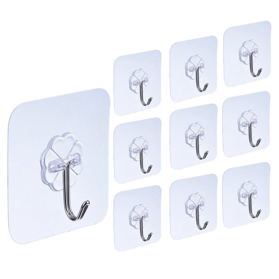 US 10-30PC Strong Transparent Self-adhesive Wall Hooks Hanger Kitchen Bathroom