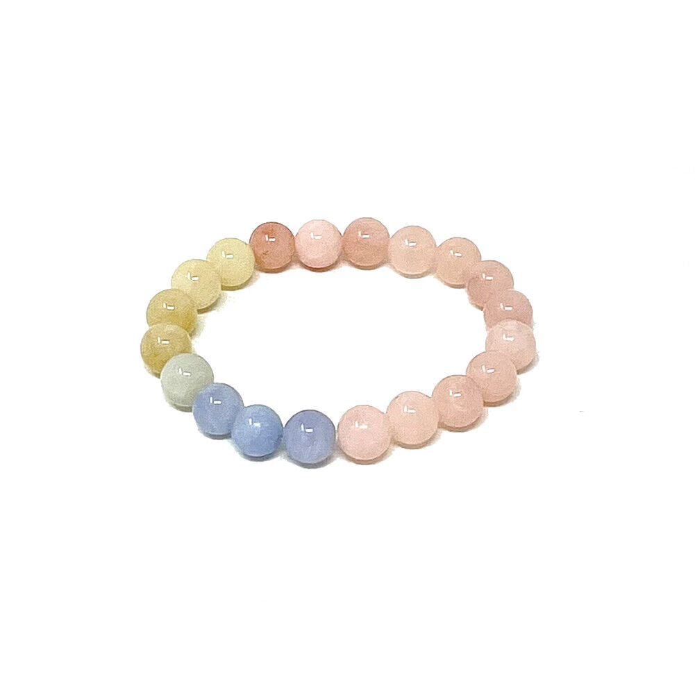 US Handmade Natural Soothing Stone Smooth Morganite/Aventurine Beaded Bracelet