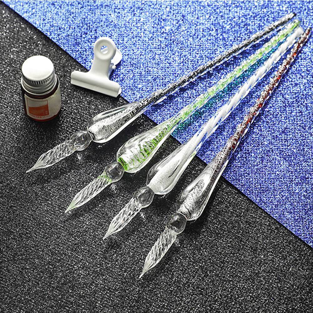 US 3D Glass Signature Pen Nib Elegant Crystal Dip Sign Pen w/ Box Gift Holiday
