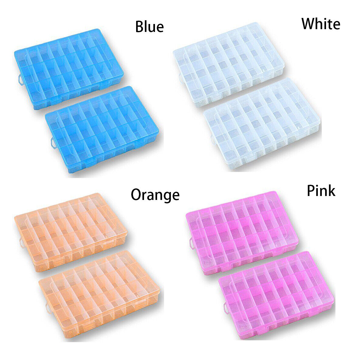 2 Pack 24 Grids Plastic Storage Box Jewelry Earring Tool Containers Organizer