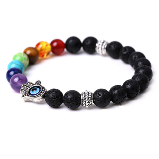 US 1-2Pcs Hamsa Hand Fatima 7-Chakra Lava Agate Beads Bracelet Reiki Energy Yoga